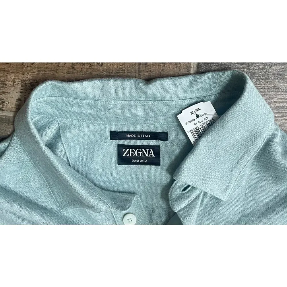$1,250 NWT Ermenegildo Zegna Oasi Lino Polo Shirt Green Linen Luxury Italy XL - Picture 4 of 6